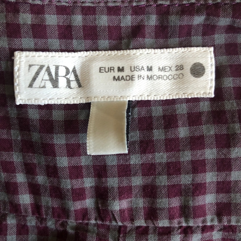 Zara Burgundy and Gray Plaid Shirt